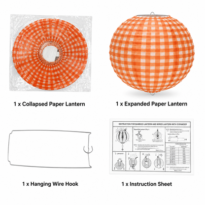 Red Chequered Gingham Pattern Lanterns - 12 inches