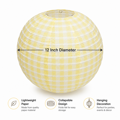Yellow Chequered Gingham Pattern Lanterns - 12 inches