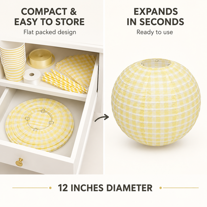 Yellow Chequered Gingham Pattern Lanterns - 12 inches