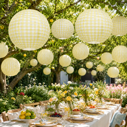 Yellow Chequered Gingham Pattern Lanterns - 12 inches