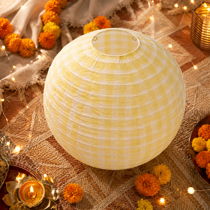Yellow Chequered Gingham Pattern Lanterns - 12 inches
