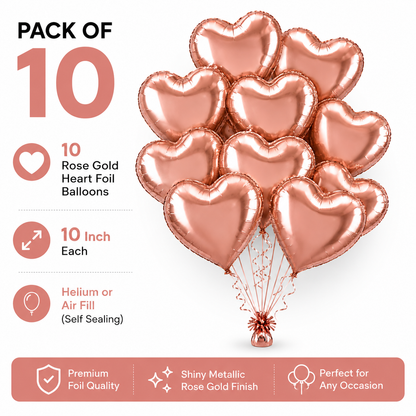 Rose Gold Heart Shaped Balloons 9 inches - 10PC