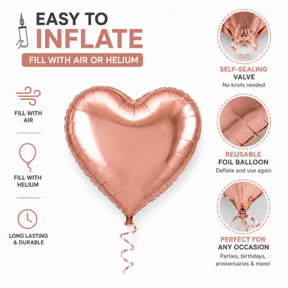 Rose Gold Heart Shaped Balloons 9 inches - 10PC