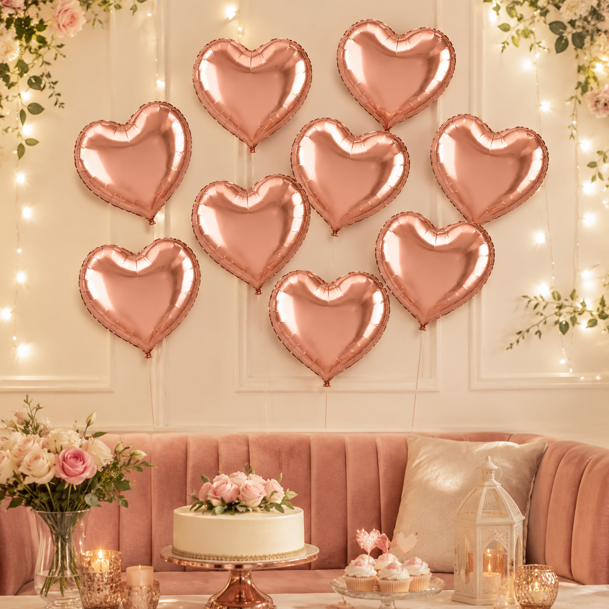 Rose Gold Heart Shaped Balloons 9 inches - 10PC