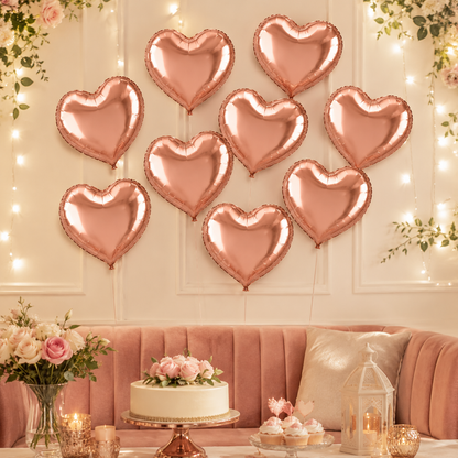 Rose Gold Heart Shaped Balloons 9 inches - 10PC