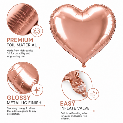 Rose Gold Heart Shaped Balloons 9 inches - 10PC
