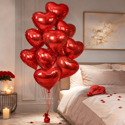 Red  Heart Shaped Helium Quality  Balloons - 10PC | 18 inches