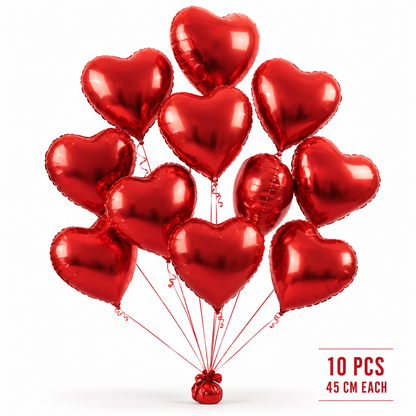 Red  Heart Shaped Helium Quality  Balloons - 10PC | 18 inches