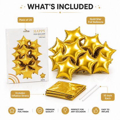 Star Shaped Golden Balloons 9 inches - 25PC