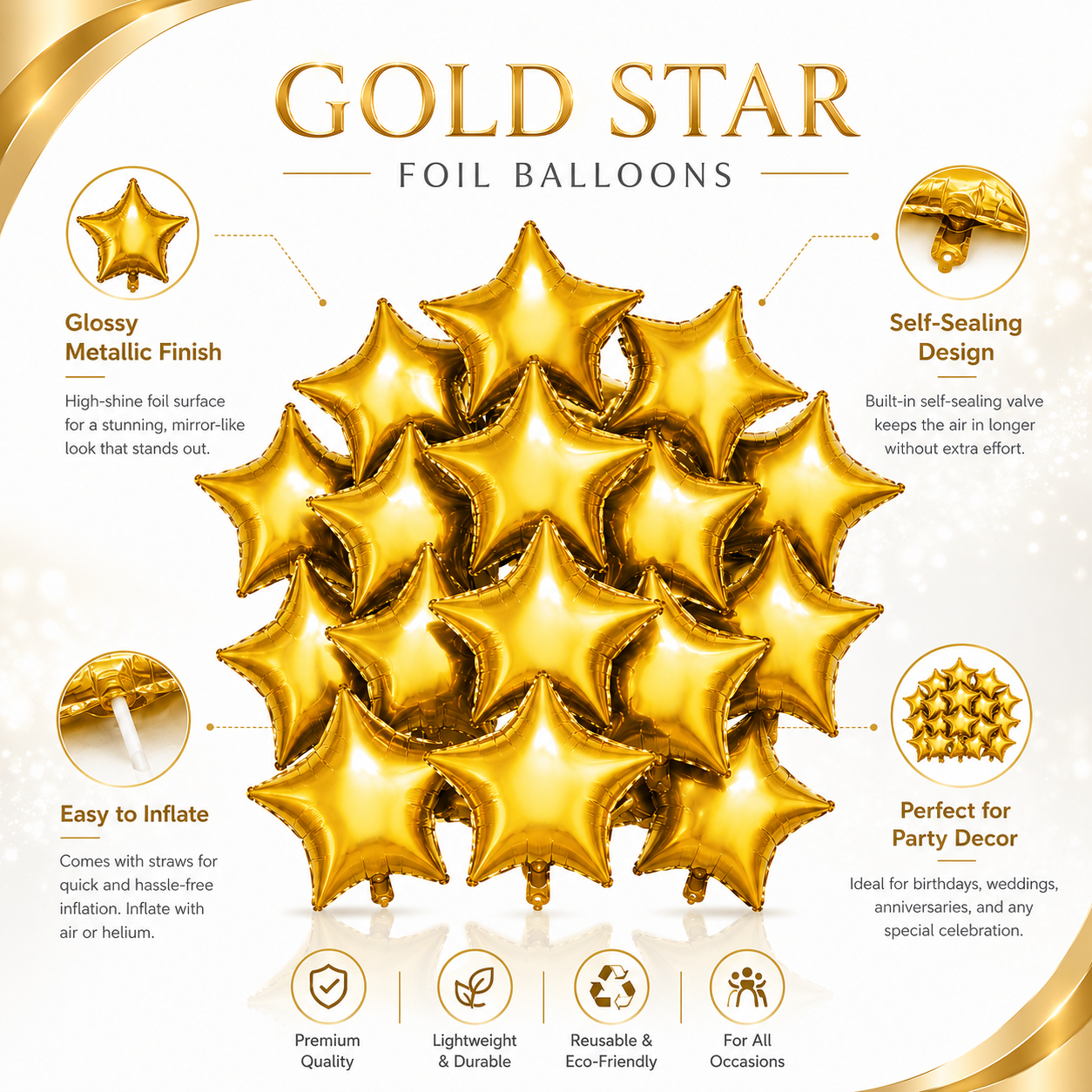 Star Shaped Golden Balloons 9 inches - 25PC