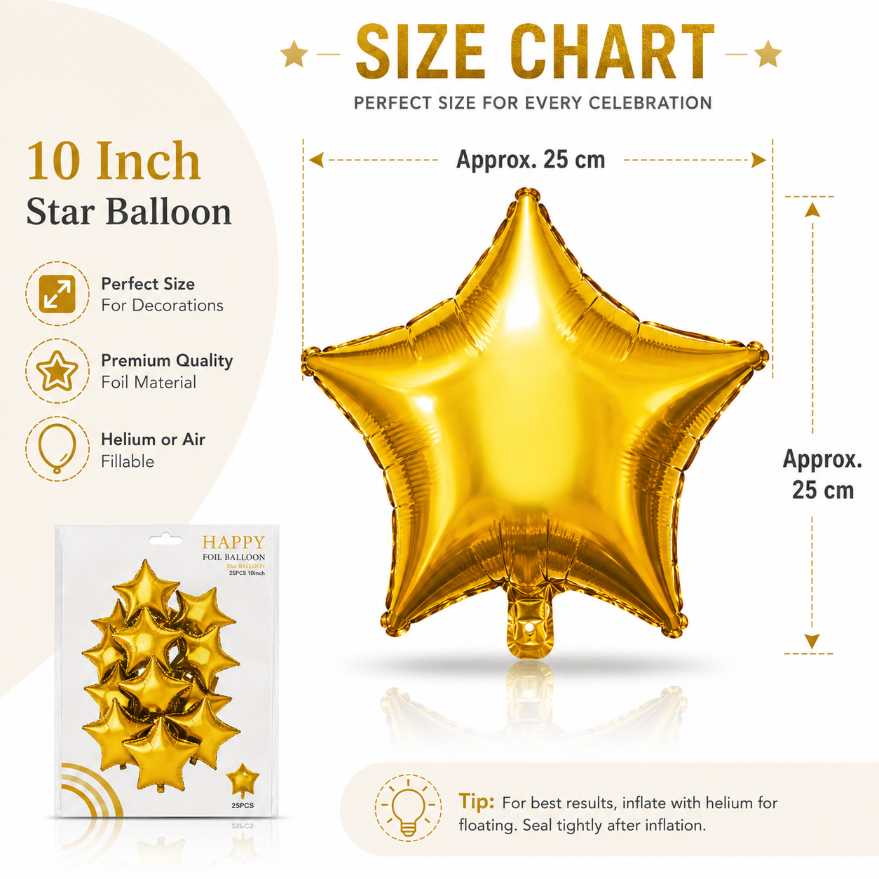 Star Shaped Golden Balloons 9 inches - 25PC