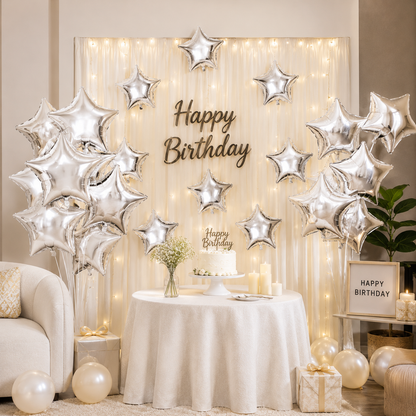 Star Shaped Silver Balloons 9 inches - 25PC