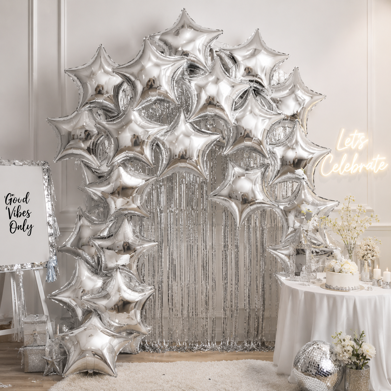 Star Shaped Silver Balloons 9 inches - 25PC