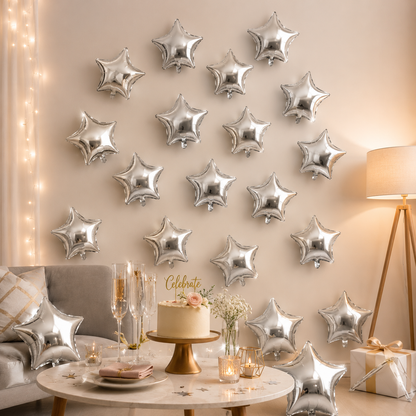 Star Shaped Silver Balloons 9 inches - 25PC