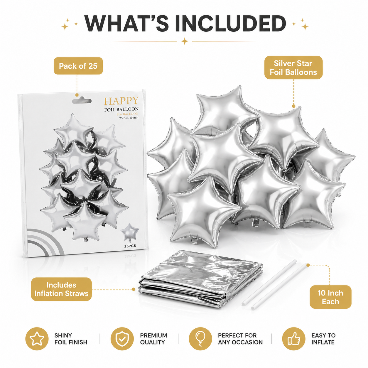 Star Shaped Silver Balloons 9 inches - 25PC