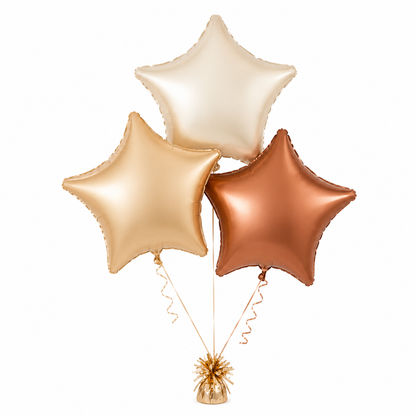 Retro Caramel Coffee & Milky White Star Heart Shaped Balloons Set - 6PC