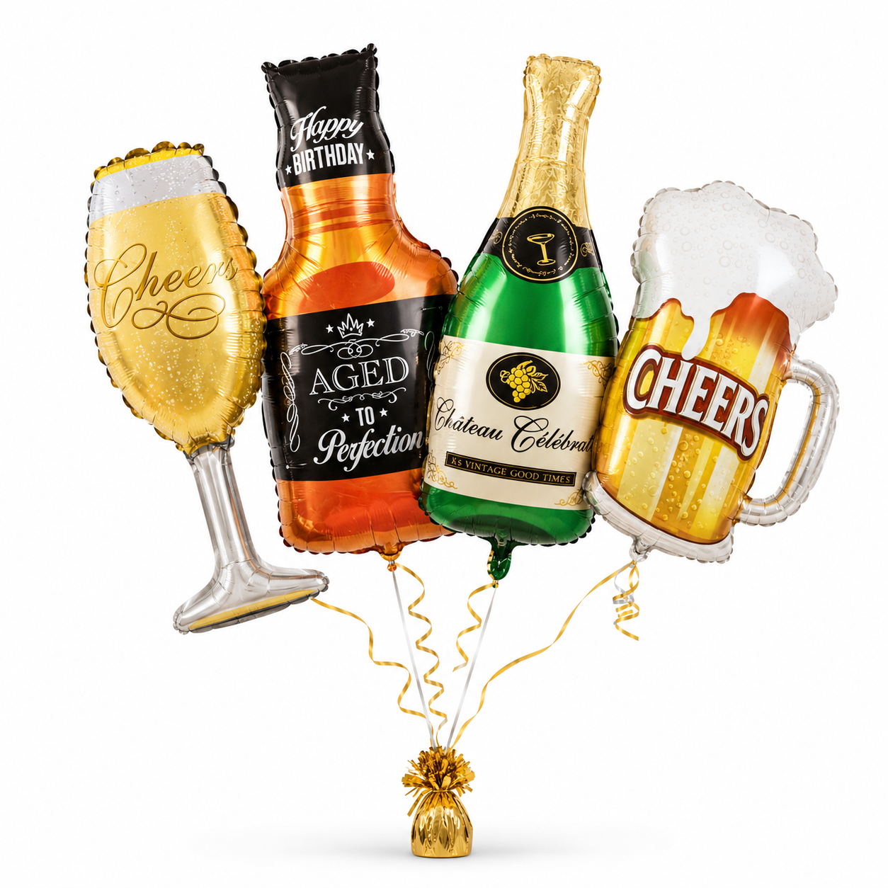 Cheers Beverage Bottle & Mug Shaped Foil Balloons- Set of 4PC