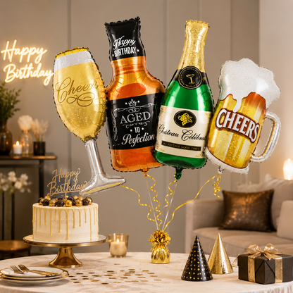 Cheers Beverage Bottle & Mug Shaped Foil Balloons- Set of 4PC