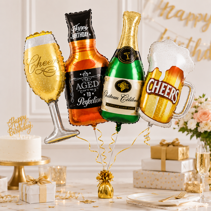 Cheers Beverage Bottle & Mug Shaped Foil Balloons- Set of 4PC