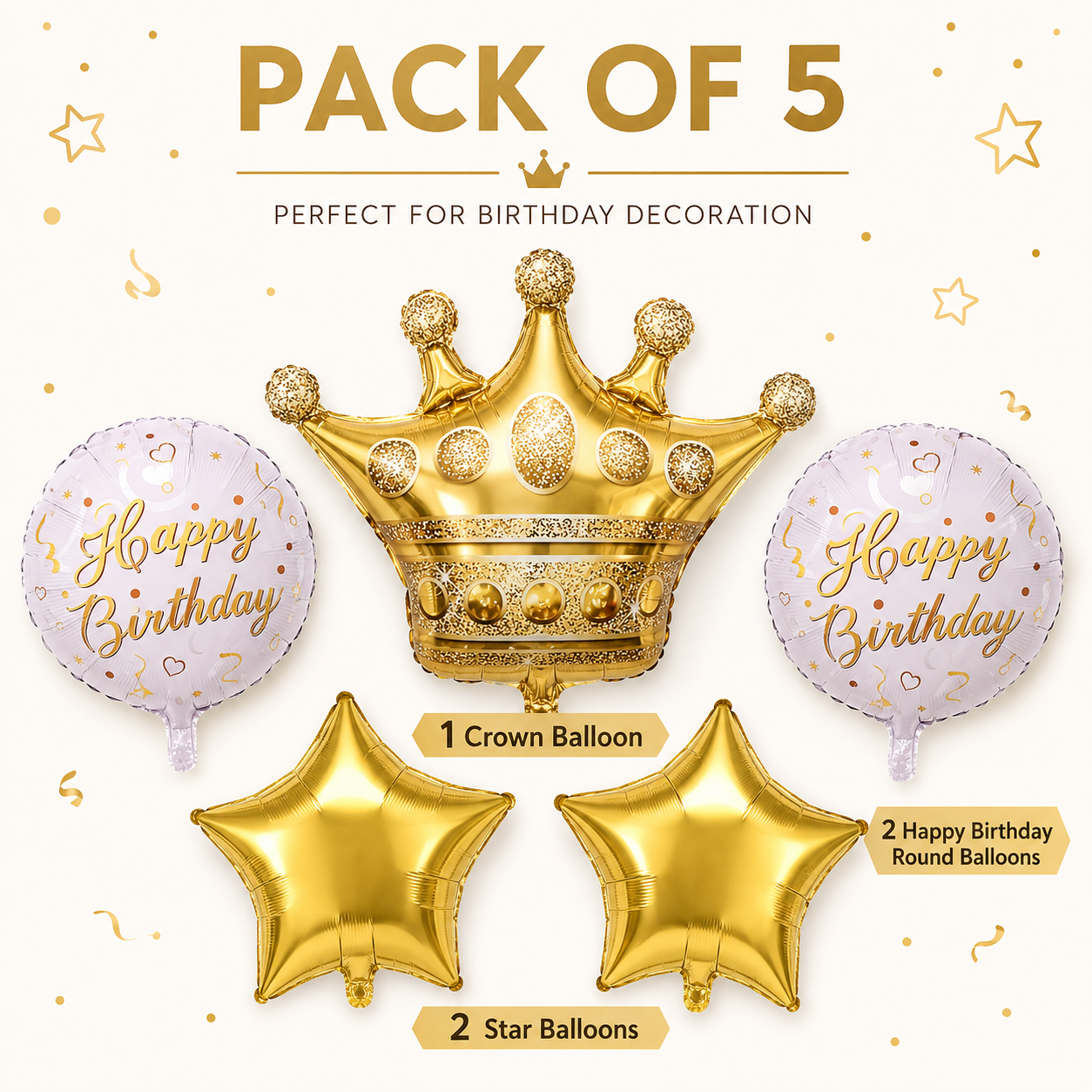 Crown Shaped Happy Birthday Balloon Set - 5PC