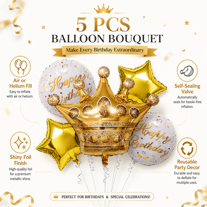 Crown Shaped Happy Birthday Balloon Set - 5PC