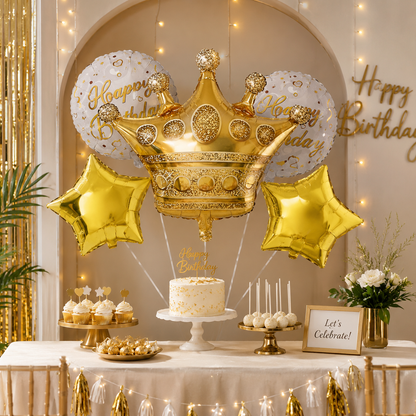 Crown Shaped Happy Birthday Balloon Set - 5PC