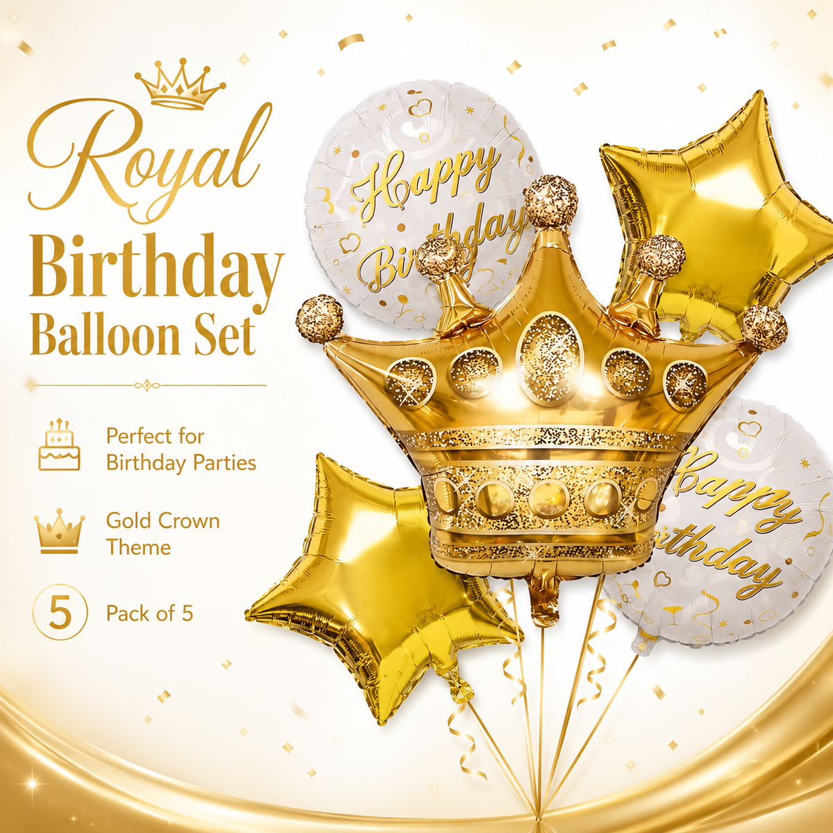 Crown Shaped Happy Birthday Balloon Set - 5PC