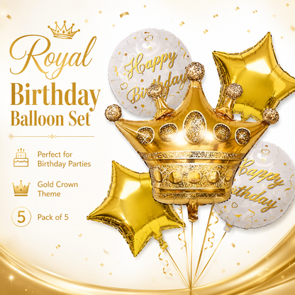 Crown Shaped Happy Birthday Balloon Set - 5PC