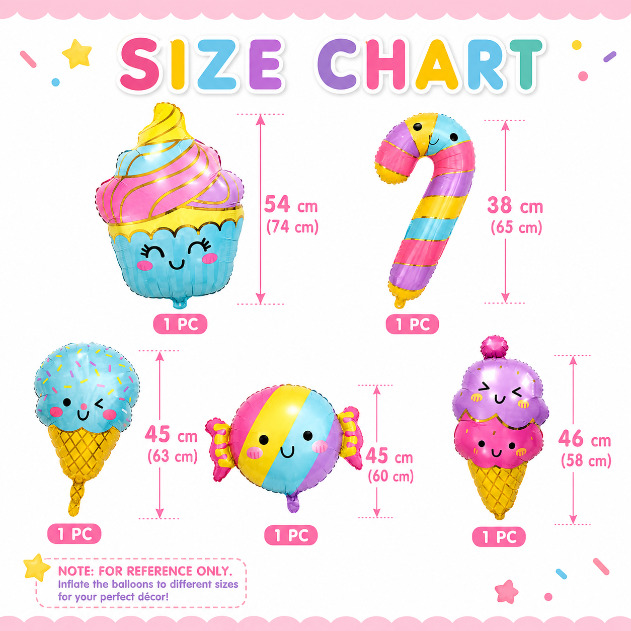 Candy & Ice Cream Shaped Foil Balloons Set - 5PC