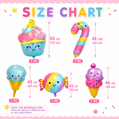 Candy & Ice Cream Shaped Foil Balloons Set - 5PC