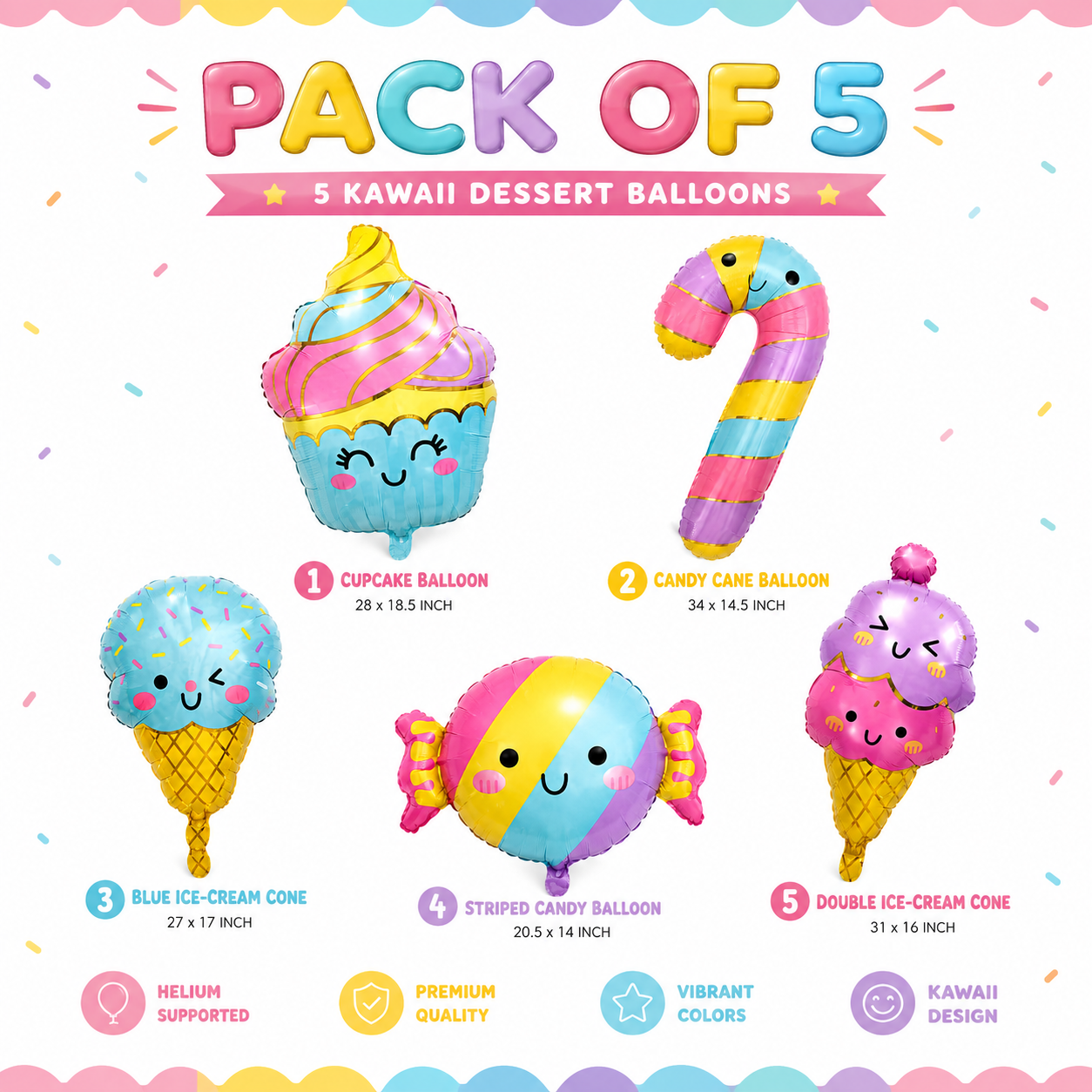 Candy & Ice Cream Shaped Foil Balloons Set - 5PC