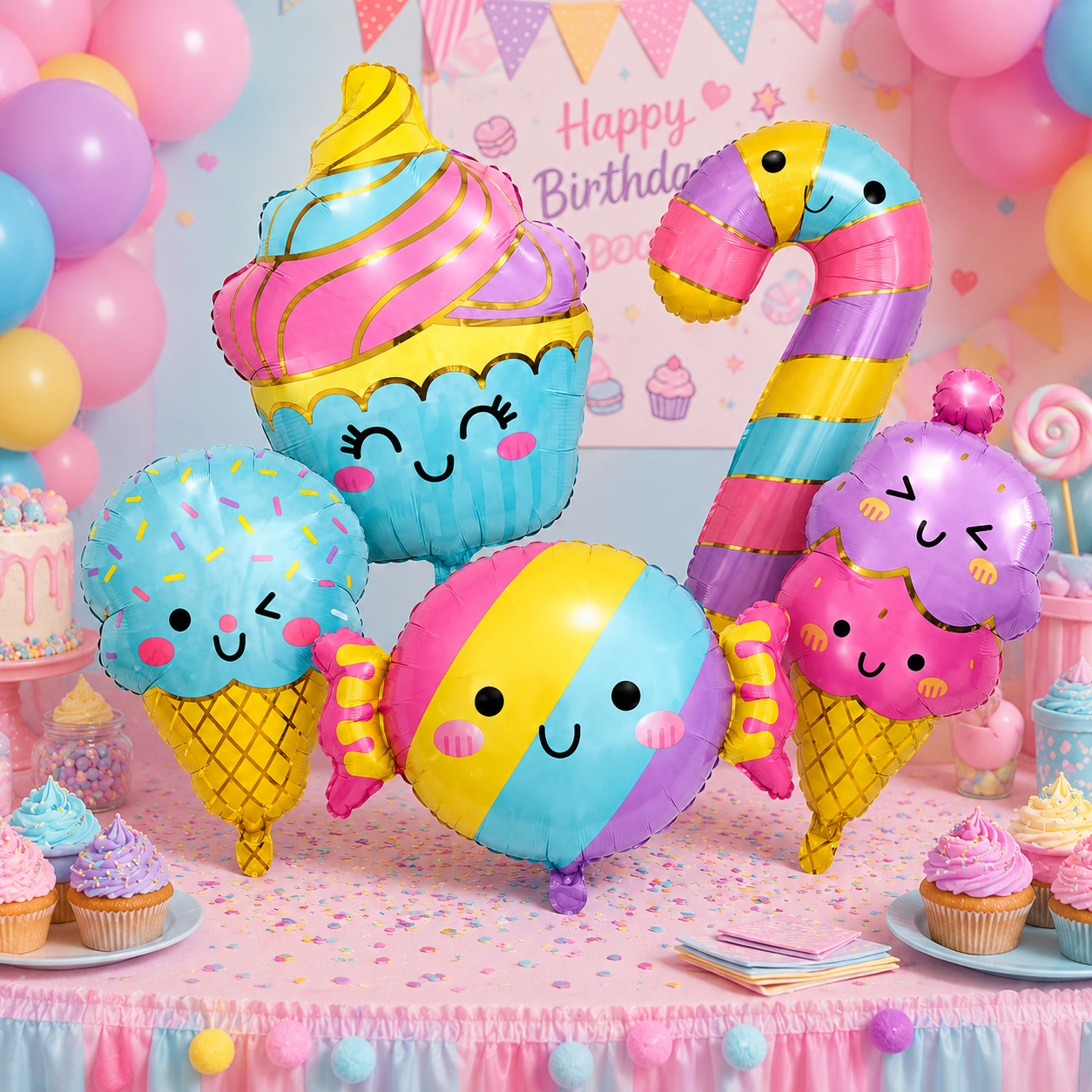 Candy & Ice Cream Shaped Foil Balloons Set - 5PC
