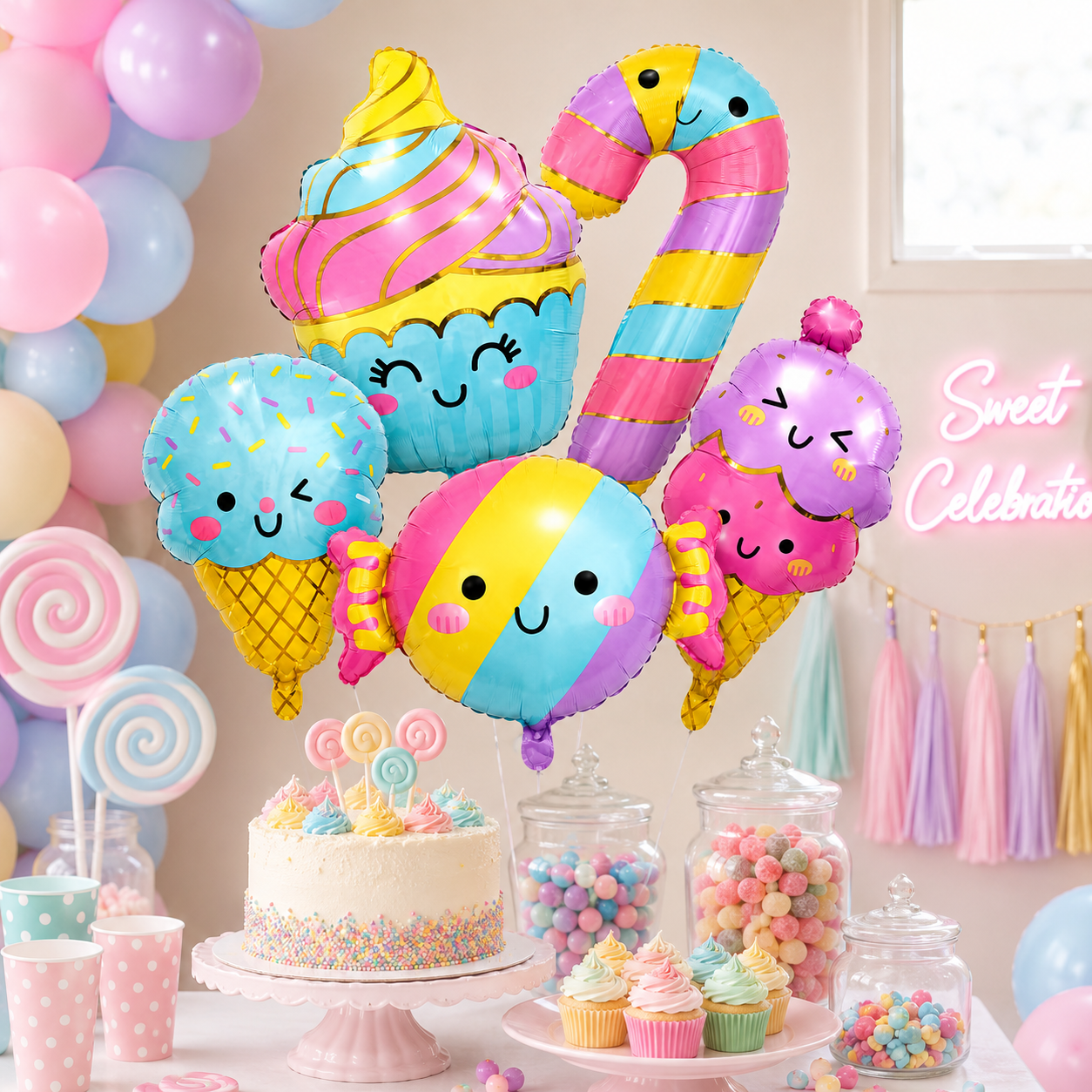 Candy & Ice Cream Shaped Foil Balloons Set - 5PC