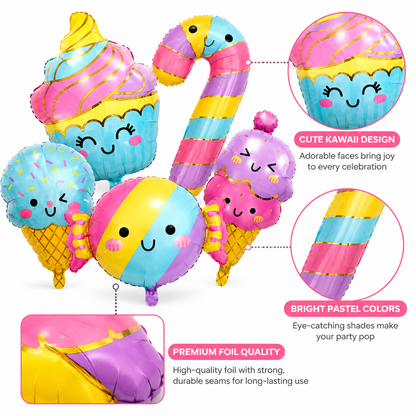 Candy & Ice Cream Shaped Foil Balloons Set - 5PC