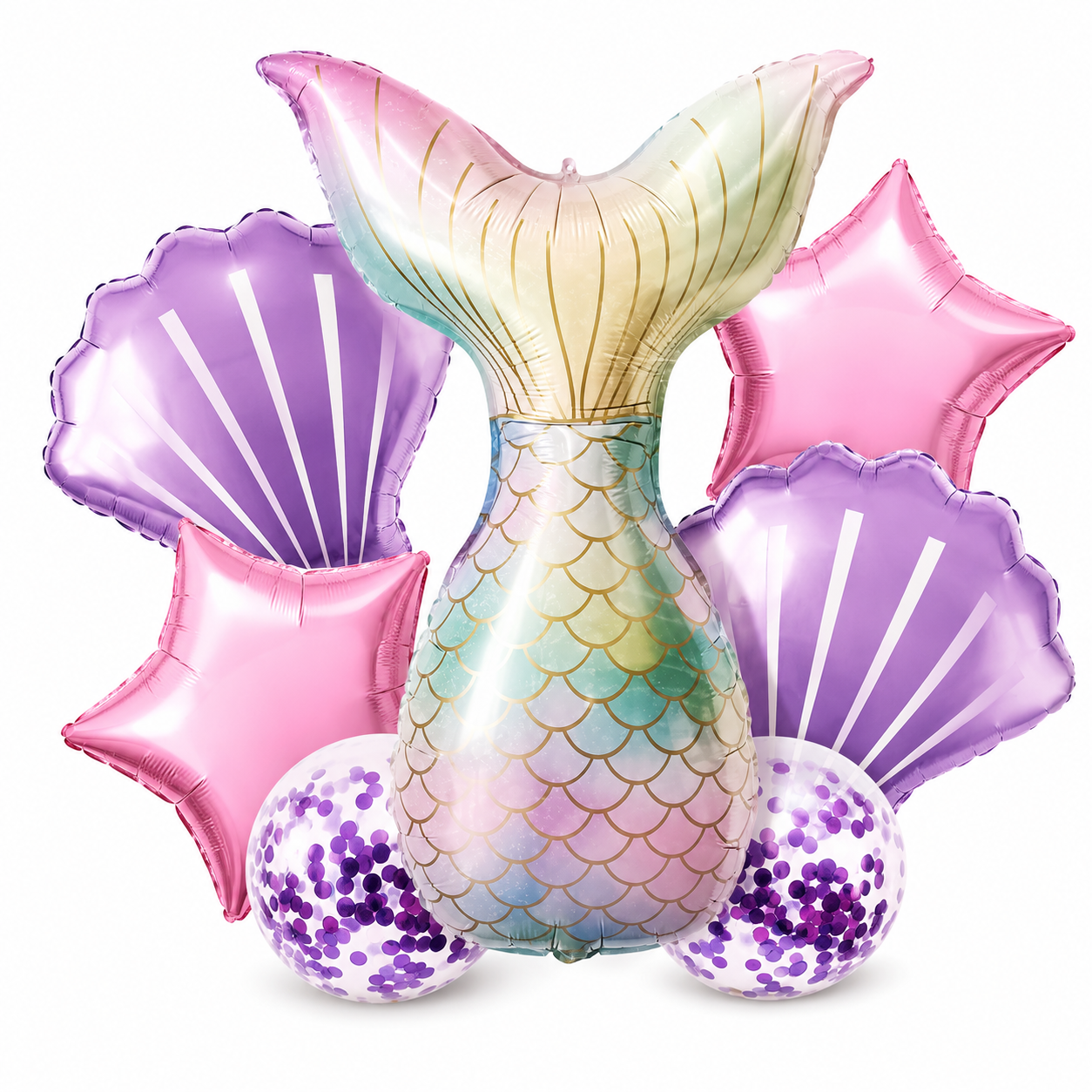 Mermaid Balloon Set with Purple Confetti Balloons - 7PC