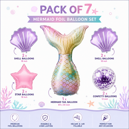 Mermaid Balloon Set with Purple Confetti Balloons - 7PC