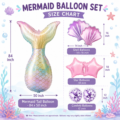Mermaid Balloon Set with Purple Confetti Balloons - 7PC