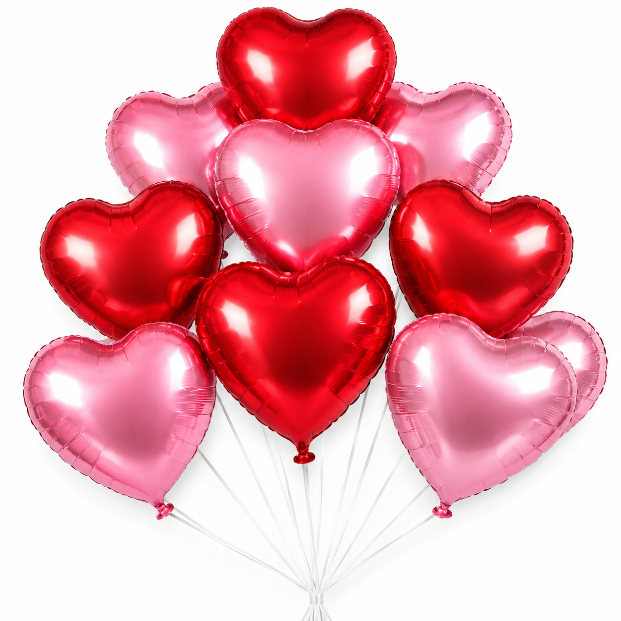 Red & Pink Heart Shaped Helium Quality Balloons - 10PC | 18 inches