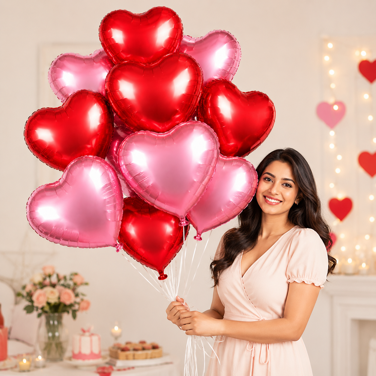 Red & Pink Heart Shaped Helium Quality Balloons - 10PC | 18 inches