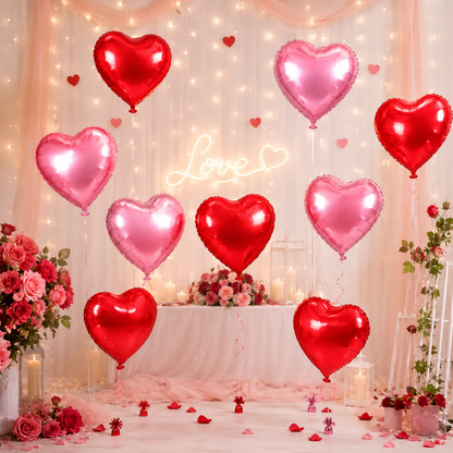 Red & Pink Heart Shaped Helium Quality Balloons - 10PC | 18 inches