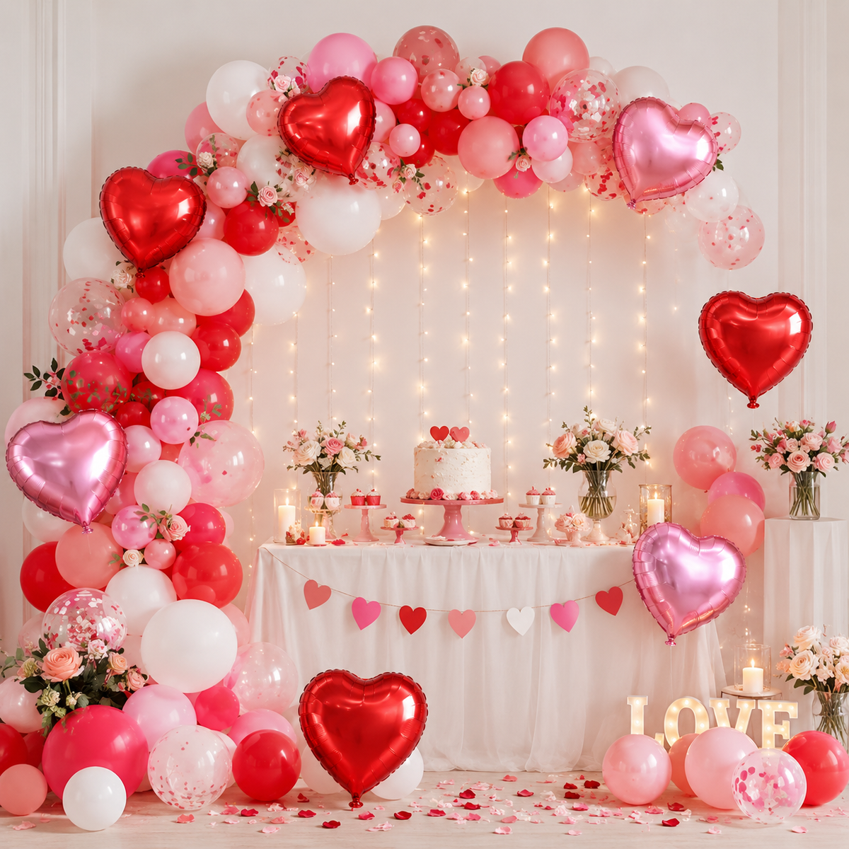 Red & Pink Heart Shaped Helium Quality Balloons - 10PC | 18 inches