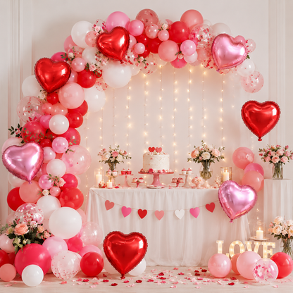 Red & Pink Heart Shaped Helium Quality Balloons - 10PC | 18 inches