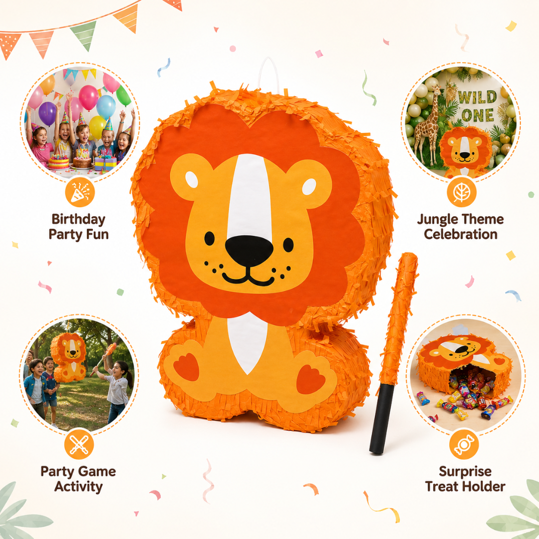 Lion - The Jungle King Animal Shaped Pinata Khoi Bag with Stick