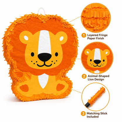 Lion - The Jungle King Animal Shaped Pinata Khoi Bag with Stick