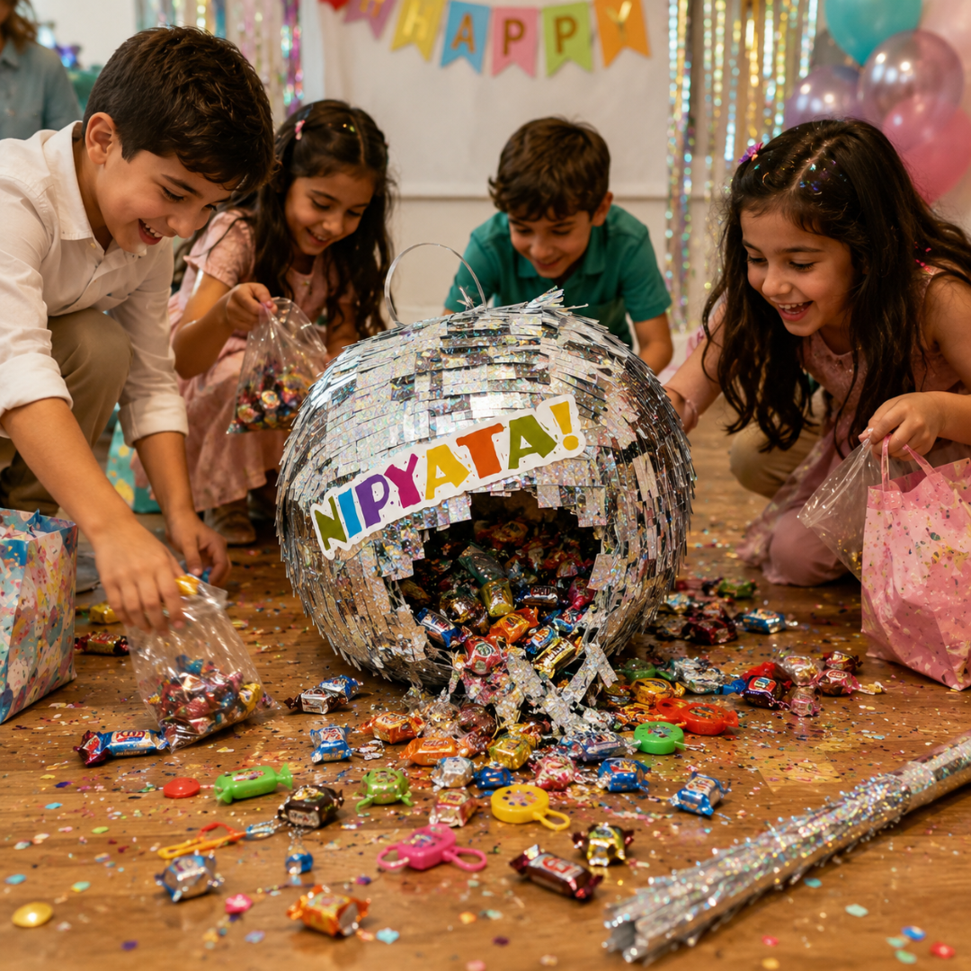 Disco Ball Shaped Pinata Khoi Bag with Stick