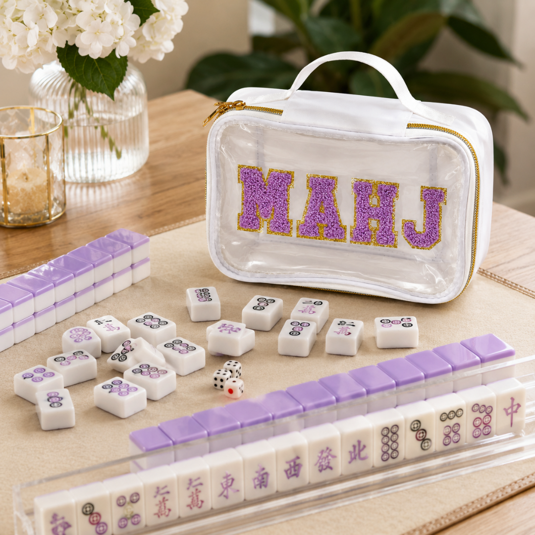 Mahjong Tile Bag White & Purple PVC Clear