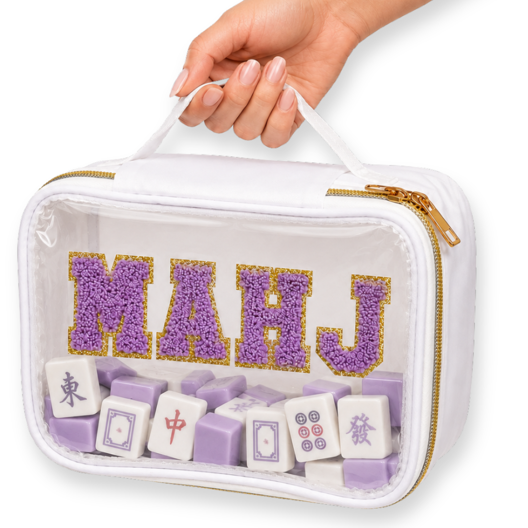 Mahjong Tile Bag White & Purple PVC Clear