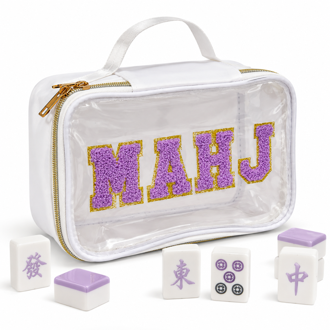 Mahjong Tile Bag White & Purple PVC Clear