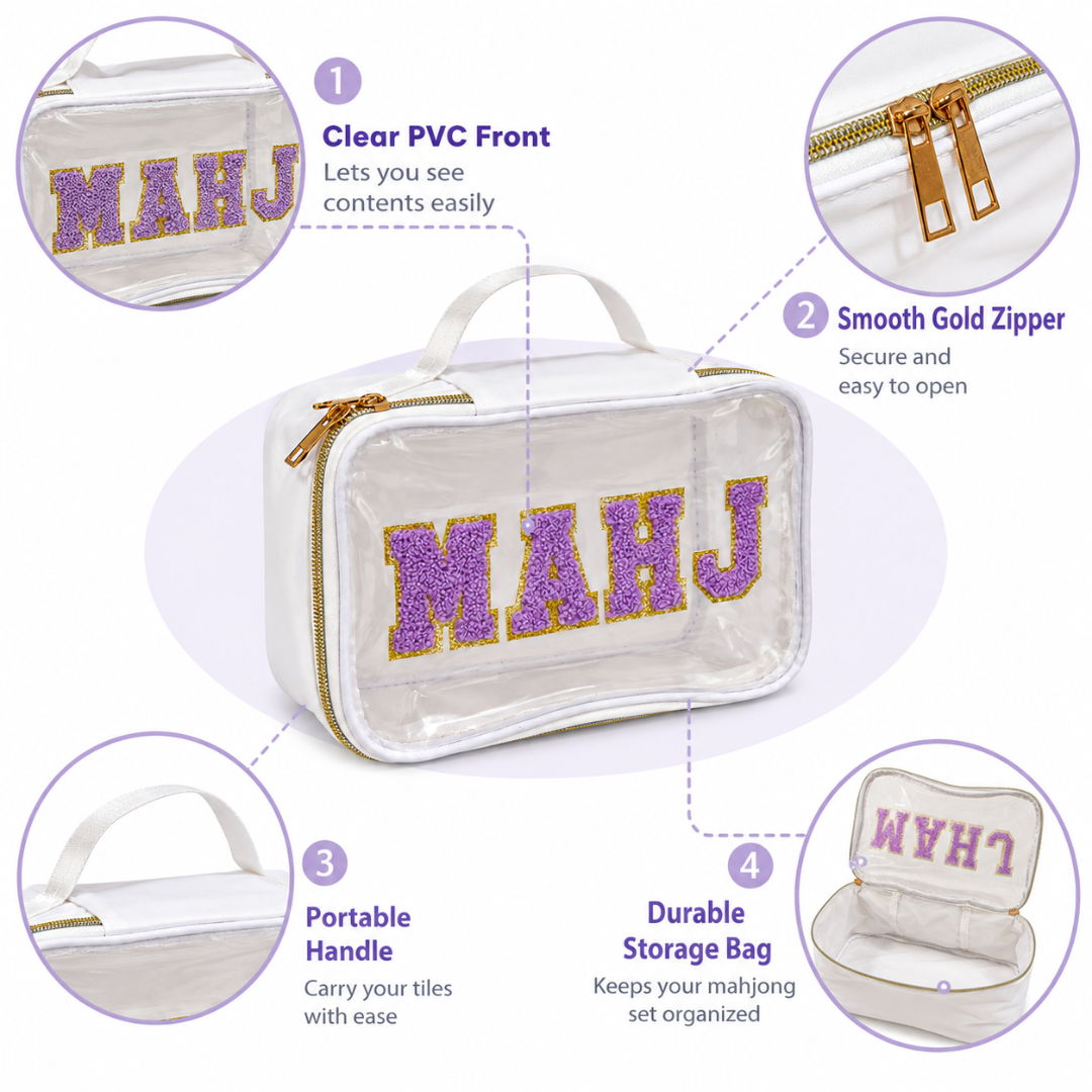 Mahjong Tile Bag White & Purple PVC Clear