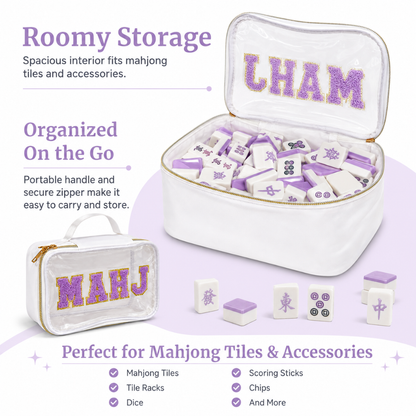 Mahjong Tile Bag White & Purple PVC Clear